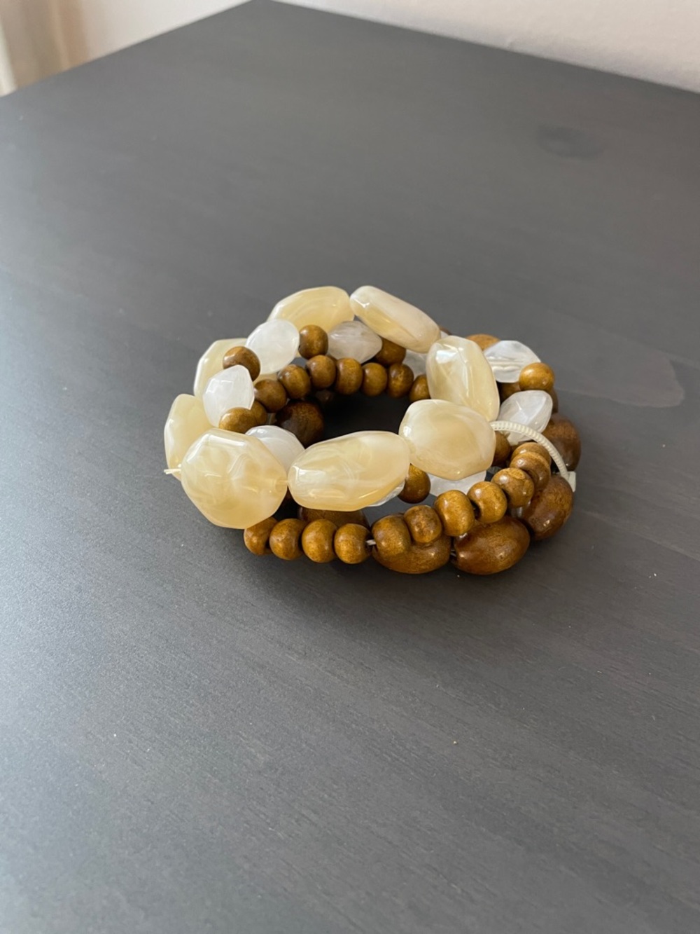 Beige & Brown Beaded Stretch Bracelet Set